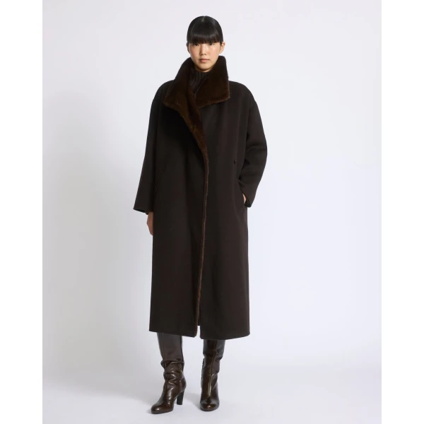 Yves Salomon Double-Sided Wool and Cashmere Coat with Mink Fur in Brown | Wool Coat | Luxury Shoes 