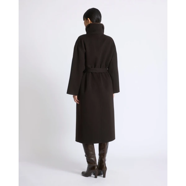 Yves Salomon Double-Sided Wool and Cashmere Coat with Mink Fur in Brown | Wool Coat | Luxury Shoes 