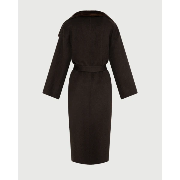 Yves Salomon Double-Sided Wool and Cashmere Coat with Mink Fur in Brown | Wool Coat | Luxury Shoes 