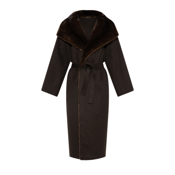 Yves Salomon Double-Sided Wool and Cashmere Coat with Mink Fur in Brown | Wool Coat | Luxury Shoes 