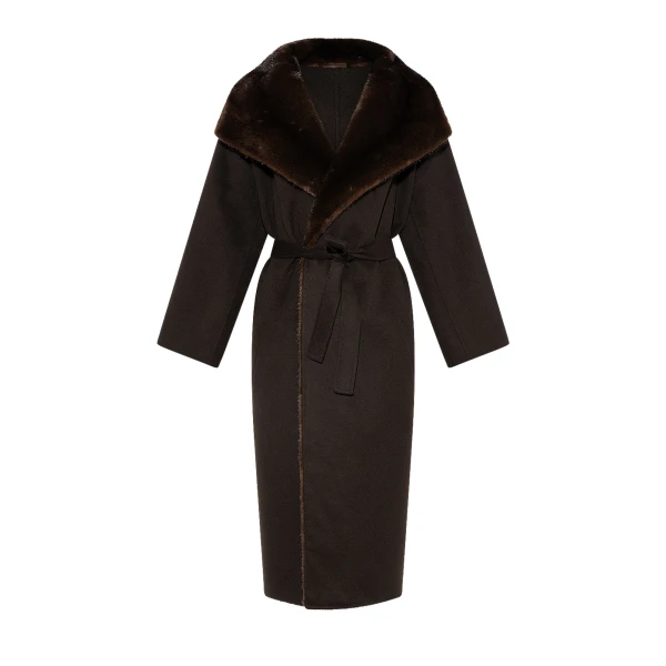 Double-Sided Wool and Cashmere Coat with Mink Fur in Brown