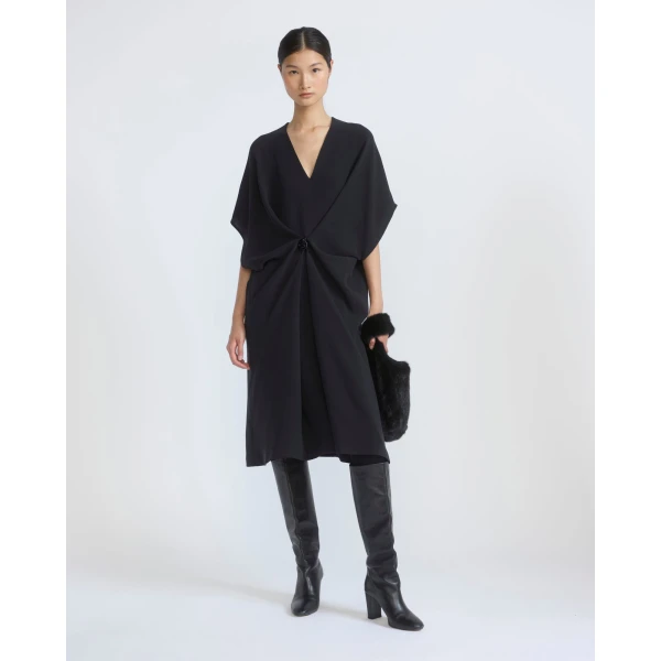 Yves Salomon Draped Silk Crepe Dress in Black | Dresses | Luxury Shoes 