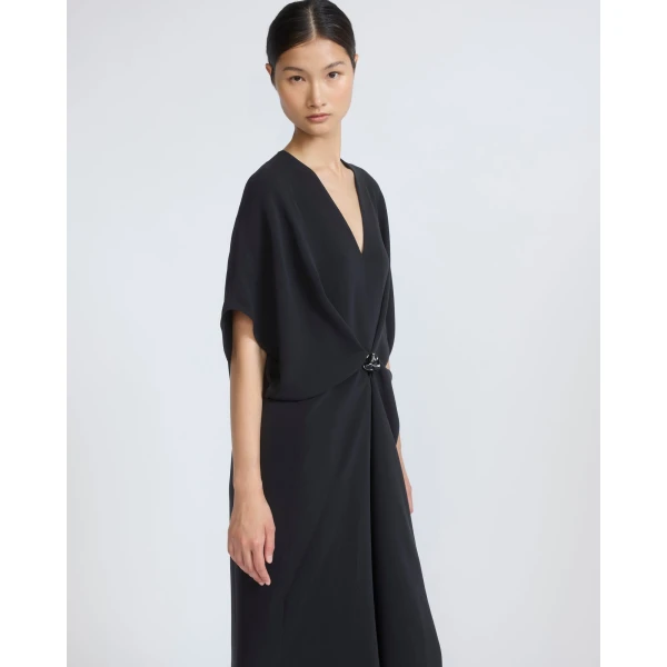 Yves Salomon Draped Silk Crepe Dress in Black | Dresses | Luxury Shoes 