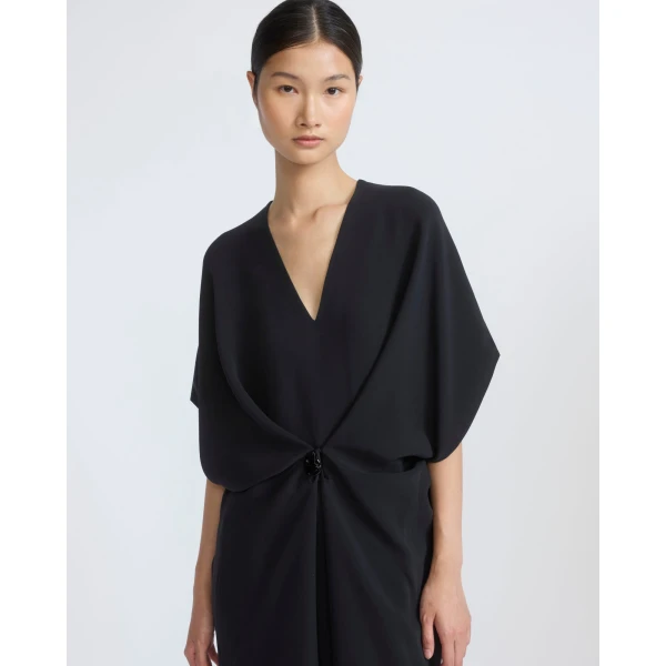 Yves Salomon Draped Silk Crepe Dress in Black | Dresses | Luxury Shoes 