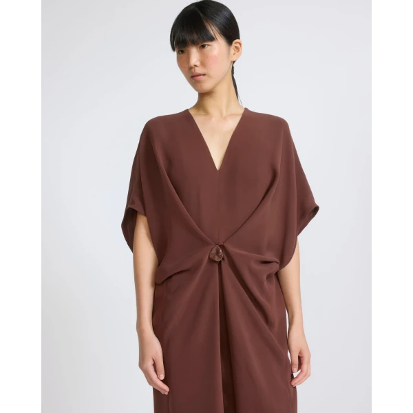 Yves Salomon Draped Silk Crepe Dress in Dark Brown | Dresses | Luxury Shoes 