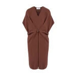 Yves Salomon Draped Silk Crepe Dress in Dark Brown | Women | Luxury Shoes 
