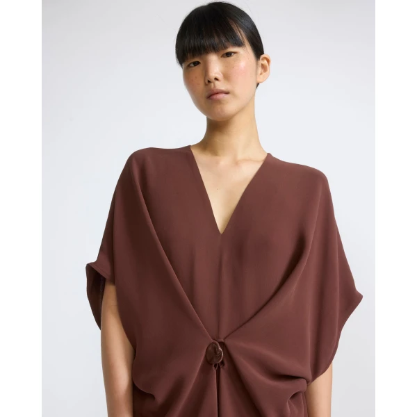 Yves Salomon Draped Silk Crepe Dress in Dark Brown | Dresses | Luxury Shoes 