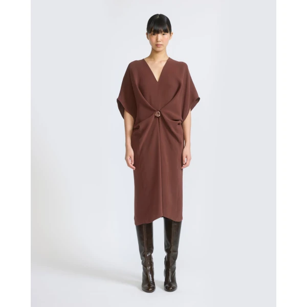 Yves Salomon Draped Silk Crepe Dress in Dark Brown | Dresses | Luxury Shoes 