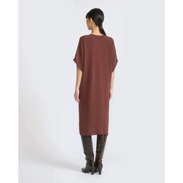 Yves Salomon Draped Silk Crepe Dress in Dark Brown | Dresses | Luxury Shoes 