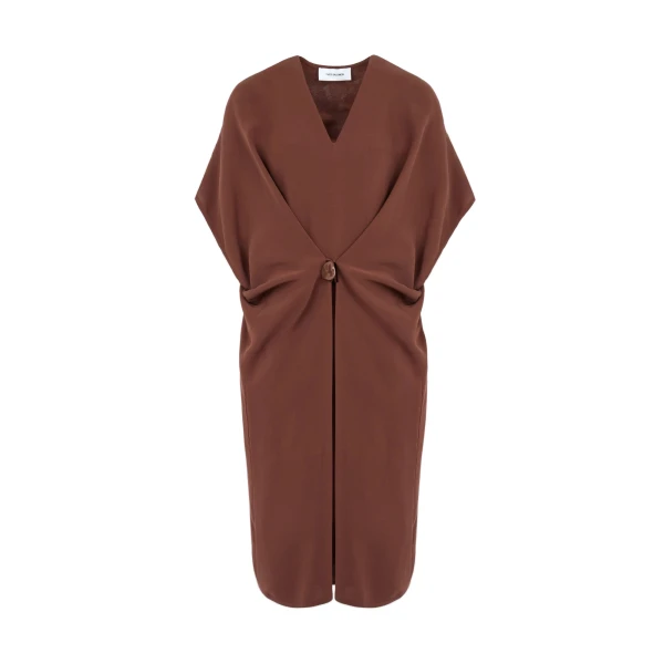 Yves Salomon Draped Silk Crepe Dress in Dark Brown | Women | Luxury Shoes 