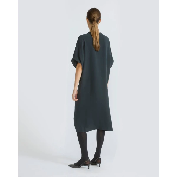 Yves Salomon Draped Silk Crepe Dress in Dark Teal | Dresses | Luxury Shoes 