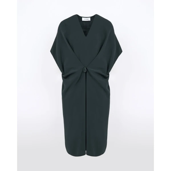 Yves Salomon Draped Silk Crepe Dress in Dark Teal | Dresses | Luxury Shoes 