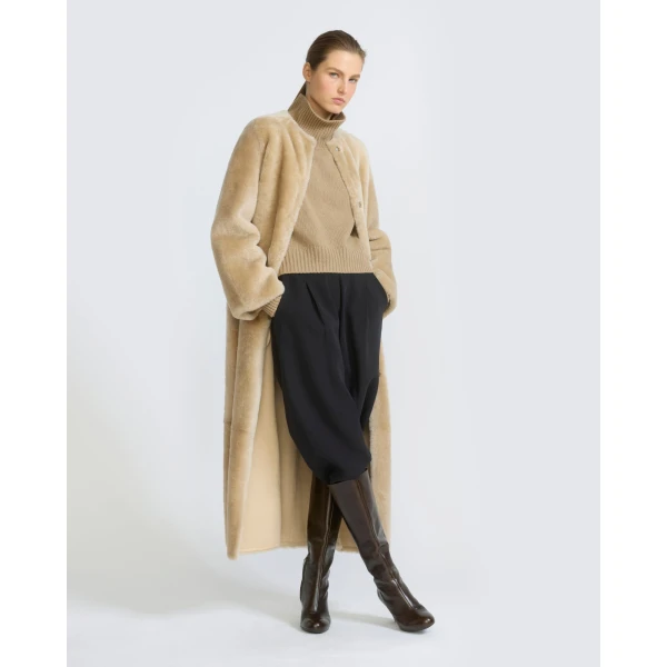 Yves Salomon Extra Long Lambskin Shearling Coat in Beige | Shearling Coat | Luxury Shoes 