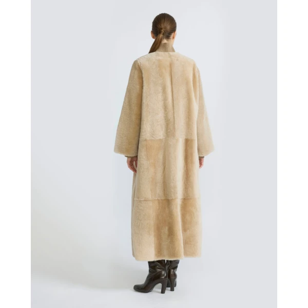 Yves Salomon Extra Long Lambskin Shearling Coat in Beige | Shearling Coat | Luxury Shoes 