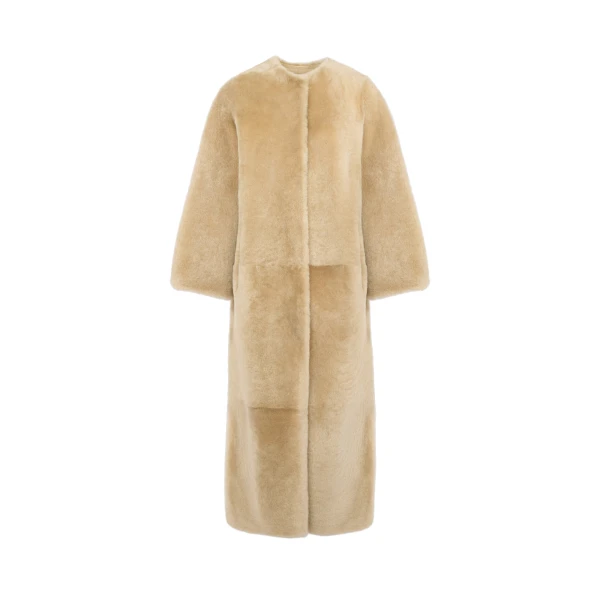 Yves Salomon Extra Long Lambskin Shearling Coat in Beige | Women | Luxury Shoes 