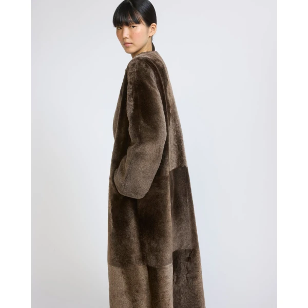 Yves Salomon Extra Long Lambskin Shearling Coat in Brown | Shearling Coat | Luxury Shoes 