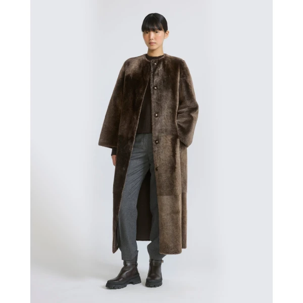 Yves Salomon Extra Long Lambskin Shearling Coat in Brown | Shearling Coat | Luxury Shoes 