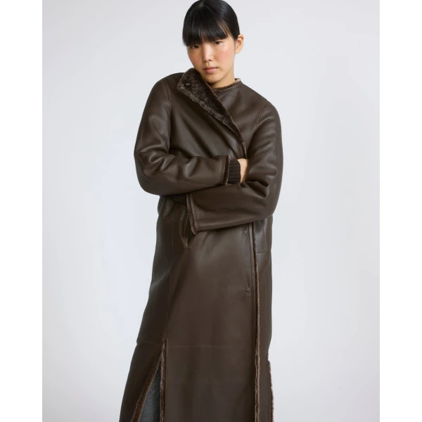 Yves Salomon Extra Long Lambskin Shearling Coat in Brown | Shearling Coat | Luxury Shoes 