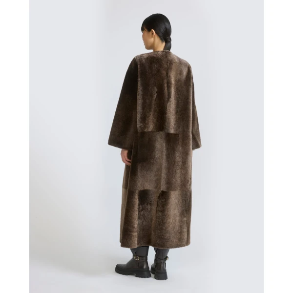 Yves Salomon Extra Long Lambskin Shearling Coat in Brown | Shearling Coat | Luxury Shoes 