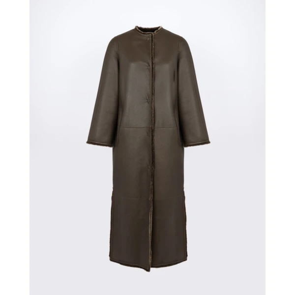Yves Salomon Extra Long Lambskin Shearling Coat in Brown | Shearling Coat | Luxury Shoes 