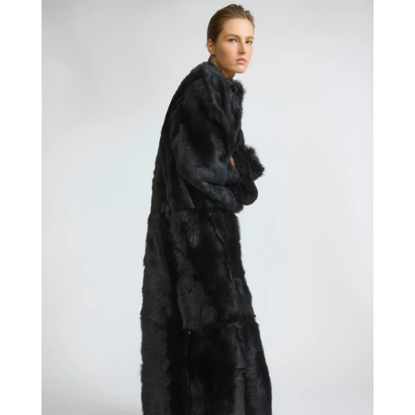 Yves Salomon Extra Long Toscana Lambskin Shearling Coat in Black | Shearling Coat | Luxury Shoes 