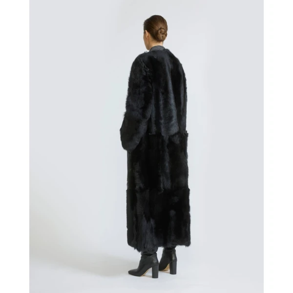 Yves Salomon Extra Long Toscana Lambskin Shearling Coat in Black | Shearling Coat | Luxury Shoes 