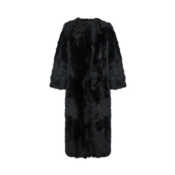 Extra Long Toscana Lambskin Shearling Coat in Black