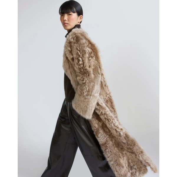 Yves Salomon Extra Long Toscana Lambskin Shearling Coat in Camel | Shearling Coat | Luxury Shoes 
