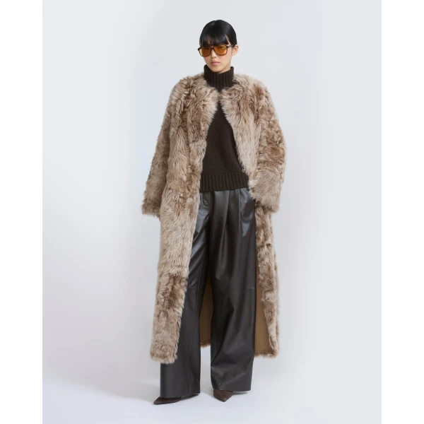 Yves Salomon Extra Long Toscana Lambskin Shearling Coat in Camel | Shearling Coat | Luxury Shoes 