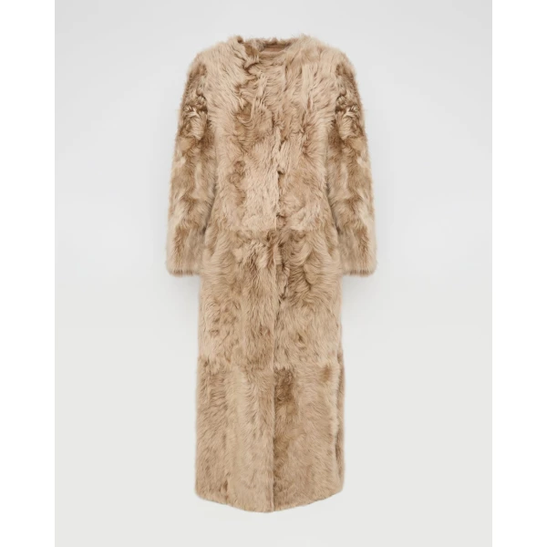 Yves Salomon Extra Long Toscana Lambskin Shearling Coat in Camel | Shearling Coat | Luxury Shoes 