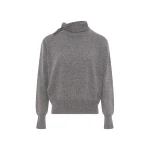 Yves Salomon Fine Cashmere Knit Sweater with Scarf Collar in Grey | Sweaters | Luxury Shoes 