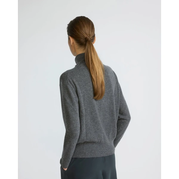 Yves Salomon Fine Cashmere Knit Sweater with Scarf Collar in Grey | Sweaters | Luxury Shoes 