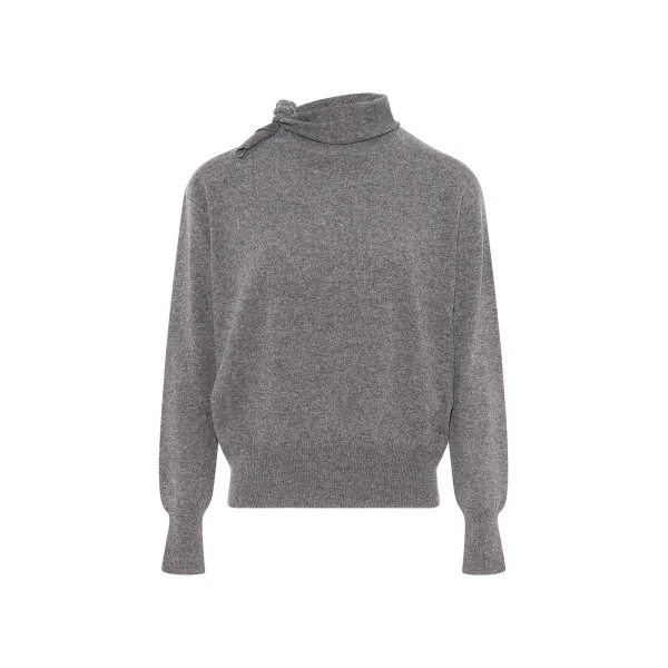 Fine Cashmere Knit Sweater with Scarf Collar in Grey
