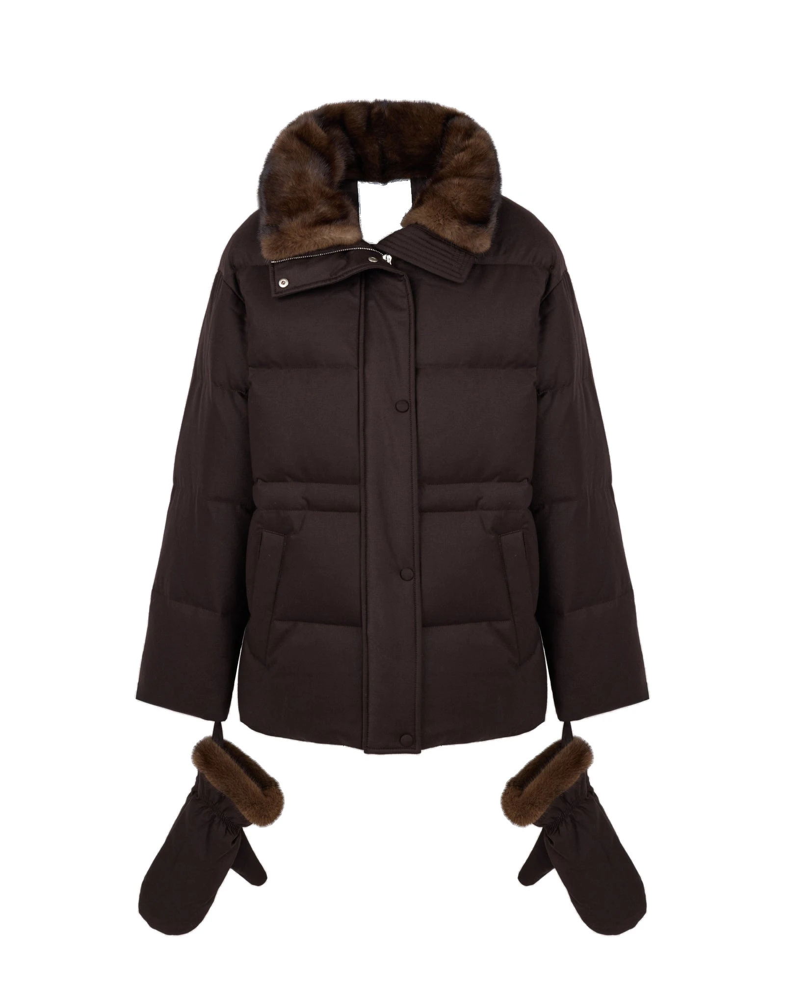 Yves Salomon Fitted Flannel Down Jacket with Mink Fur Collar and Mittens in Brown Yves Salomon Fitted Flannel Down Jacket with Mink Fur Collar and Mittens in Brown | Coats | Luxury Shoes
