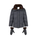 Yves Salomon Fitted Flannel Down Jacket with Mink Fur Collar and Mittens in Grey | Coats | Luxury Shoes 
