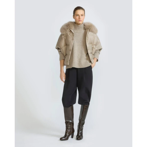 Yves Salomon Flannel Cape with Detachable Fox Fur Collar in Beige | Coats | Luxury Shoes 
