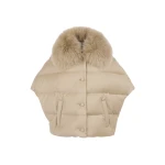 Yves Salomon Flannel Cape with Detachable Fox Fur Collar in Beige | Coats | Luxury Shoes 