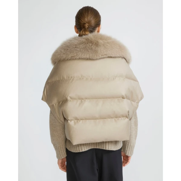 Yves Salomon Flannel Cape with Detachable Fox Fur Collar in Beige | Coats | Luxury Shoes 