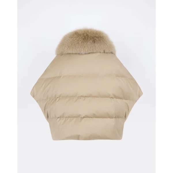 Yves Salomon Flannel Cape with Detachable Fox Fur Collar in Beige | Coats | Luxury Shoes 