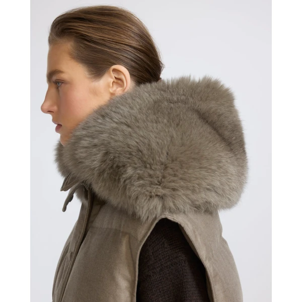 Yves Salomon Flannel Gilet with Fox Fur Collar in Beige | Vests | Luxury Shoes 