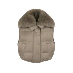 Yves Salomon Flannel Gilet with Fox Fur Collar in Beige | Women | Luxury Shoes 