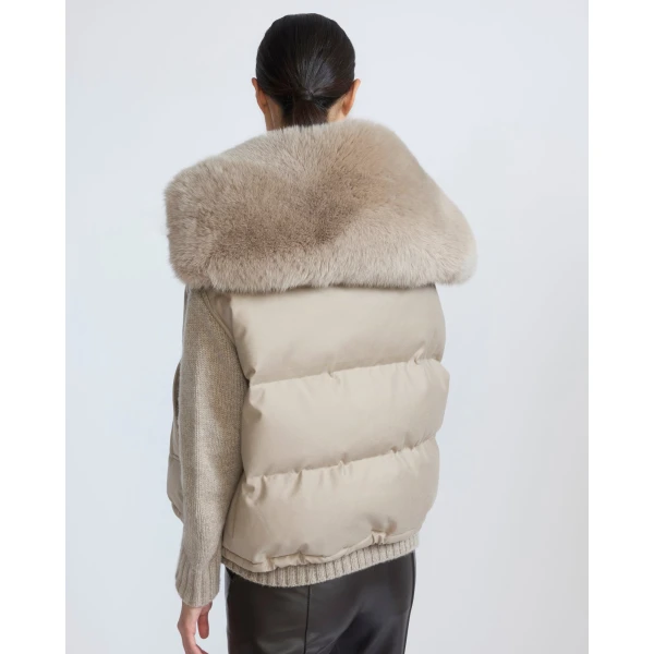 Yves Salomon Flannel Gilet with Fox Fur Collar in Beige | Vests | Luxury Shoes 