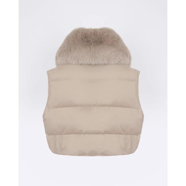 Yves Salomon Flannel Gilet with Fox Fur Collar in Beige | Vests | Luxury Shoes 
