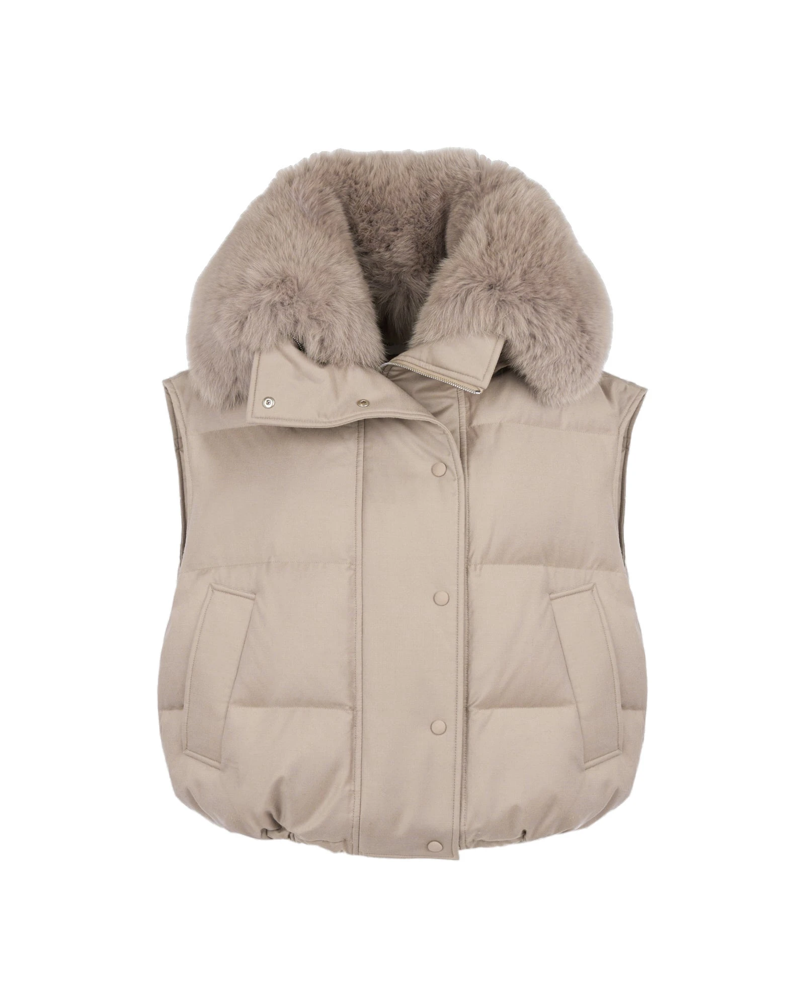 Yves Salomon Flannel Gilet with Fox Fur Collar in Beige Yves Salomon Flannel Gilet with Fox Fur Collar in Beige | Vests | Luxury Shoes