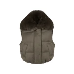 Yves Salomon Flannel Gilet with Fox Fur Collar in Brown | Vests | Luxury Shoes 