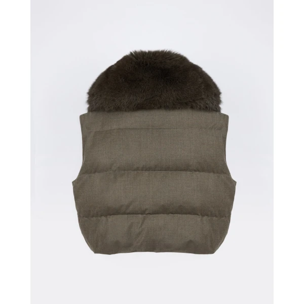 Yves Salomon Flannel Gilet with Fox Fur Collar in Brown | Vests | Luxury Shoes 