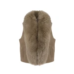 Yves Salomon Flannel Sleeveless Gilet with Detachable Fox Fur Collar in Beige | Vests | Luxury Shoes 
