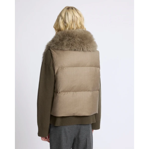 Yves Salomon Flannel Sleeveless Gilet with Detachable Fox Fur Collar in Beige | Vests | Luxury Shoes 
