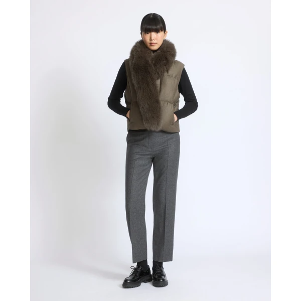 Yves Salomon Flannel Sleeveless Gilet with Detachable Fox Fur Collar in Brown | Vests | Luxury Shoes 