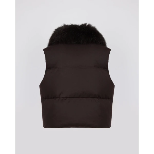 Yves Salomon Flannel Sleeveless Gilet with Detachable Fox Fur Collar in Brown | Vests | Luxury Shoes 